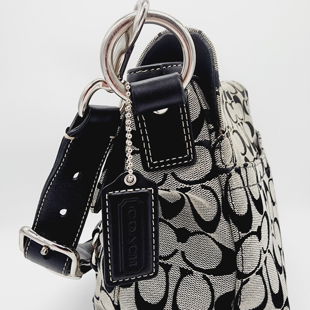 Coach Chelsea Signature Messenger Shoulder Bag Flap Turnlock Black Grey - Picture 8 of 14